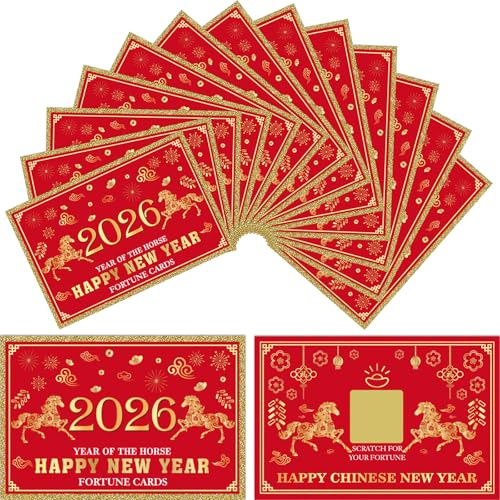 MIAHART 30Pcs 2026 Chinese New Year Fortune Cards for Year of The Horse 2026 New Year Scratch Off Lucky Card Greeting Cards for Spring Festival Lunar NY Party Decorations