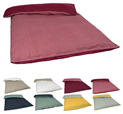 beties Leinen Doubleface Bettwäsche ca. 135x200 cm 100% Leinen Stone-Washed Bettbezug (Rose´de Provence/Merlot-rot)