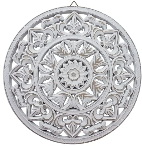 Meinposten Wanddeko Holzornament weiß Shabby Wanddeko Holzbild (Ø 45 cm)