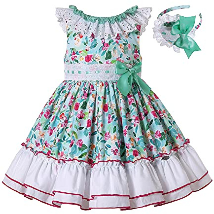Ju petitpop Niños Niñas Vintage Primavera Verano Flor Verde Casual Vestidos de Vacaciones Ropa Tamaño 3 4 5 6 7 8 9 10
