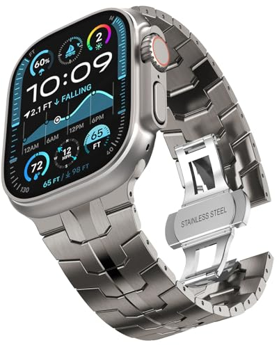 CHANCHY Edelstahl Ersatzarmband für Apple Watch Armband 49mm 46mm 45mm 44mm 42mm(Series 3),Metall Gliederarmband für iWatch Ultra 3/Ultra 2 1/SE 3 2 1/Series 11 10 9 8 7 6 5 4 3 2 1,Titan