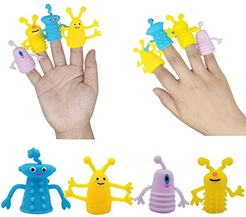 Fingerpuppen für Kinder, 8pcs Fingerpuppen Set Ungiftig Monster Fingerpuppen Scary Monster Spielzeug Fingerpuppen Leucht, Stressabbau, Angstspielzeug für Kinder und Erwachsene, Zufällige Farbe