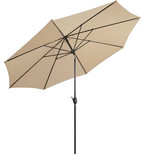 Yaheetech Ombrellone da Giardino Esterno 326,5 cm Portatile Parasole Protezione UV con Manovella 8 Stecche Reclinabile Telo in Poliestere Tubo in Alluminio Spiaggia Balcone Terrazzo Ecrù