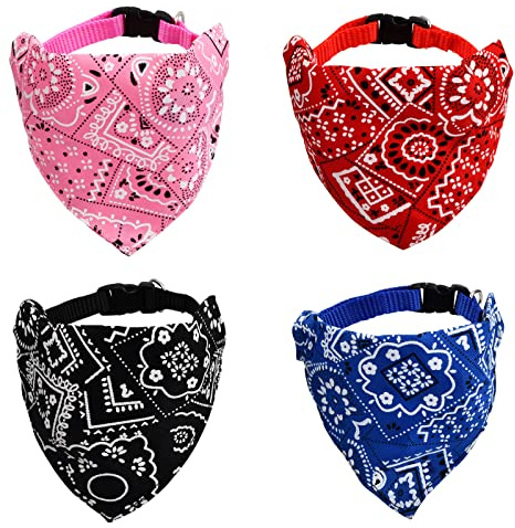 Focenat 4Pcs Bandana per Cani,Collare a Bandana per Cani,Regolabile Sciarpa Bandana Animale,Bandana Triangolare Cane Lavabile per Cani Gatto di Taglia Media Grande Piccoli (Rosso,Blu,Nero,Rosa) (L)