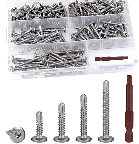 Selbstschneidende Schraube 160 Stück Edelstahl Flachkopf Innensechskantschrauben Bohrschrauben M5.5 * 50mm / 38mm / 32mm / 25mm / 19mm Blechschrauben Selbstschneidende Schrauben Set