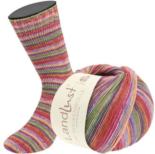 LANA GROSSA Landlust Sockenwolle 6-fach | Sockenklassiker, bedruckt und waschmaschinenfest | Handstrickgarn aus 80% Schurwolle (Merino) & 20% Polyamid | 150g Wolle zum Stricken & Häkeln | 390m Garn