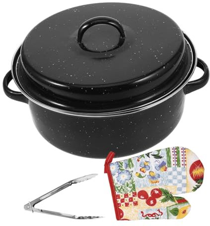 TOPBATHY Roaster Pan Small Roasting Pan Rack 26cm Diameter for Cooking and Baking Glove and Clip Kitchen Roasting Pot for Household and Barbecue Use