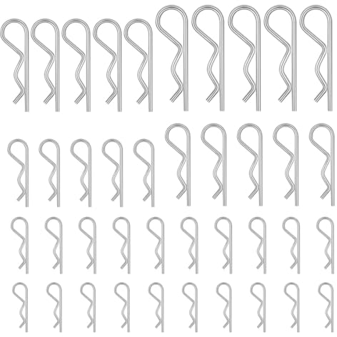 Goupilles Fendues R Clips, 40 Pièces Assortiment de Goupilles à Ressort, R Cotter Pin Clips Fixation Cotter Broches en Acier Inoxydable pour Attelage, Tracteurs, Tondeuses à Gazon