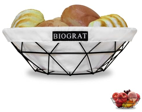 BIOGRAT® Corbeille à Pain Panière de table avec Tissu Design Metallique, Ø 26,5 cm Corbeilles à Fruits pour Cuisine Restaurant, 1 pièce