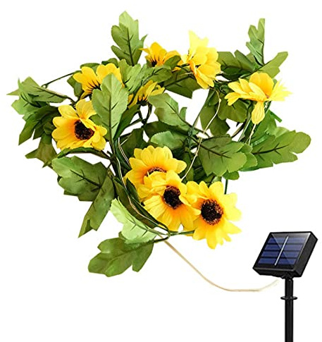 Sunflower Garland String Lights - Artificial Sun Flowers String Solar Lights Outdoor | Fairy Garden Room Wall Decor | Garden Bedroom Wall Decor Aesthetic Room Decorations