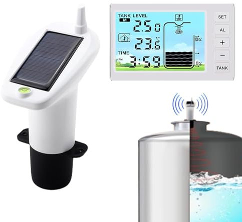 EagerMinds Indicatore di livello ultrasonico, sensore di livello ad ultrasuoni (funzionamento a batteria) con display separato, profondità del serbatoio dell'acqua