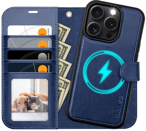 OCASE for iPhone 16 Pro Max Case, Detachable 2 in 1 PU Leather Wallet Case with RFID Blocking, Wireless Charging, Card Holders, Kickstand, Shockproof Removable Phone Cover, Blue