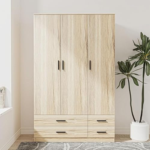URBNLIVING Modern 3 Door 4 Drawer Wardrobe with Hanging Rail, Bedroom Furniture, Storage Shelf Clothes Organiser Stylish Design, Ample Storage Solution