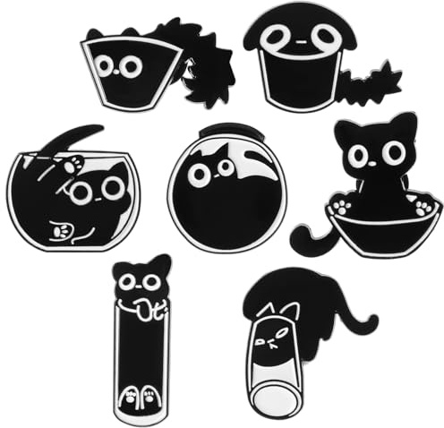 7 Pcs Cat Enamel Brooch Funny Cartoon Animal Pin Cute Alloy Lapel Pins Halloween Cat Decoration Badge Clip for Clothes Backpacks Jackets Bags Hat Valentine's Day Gift Party