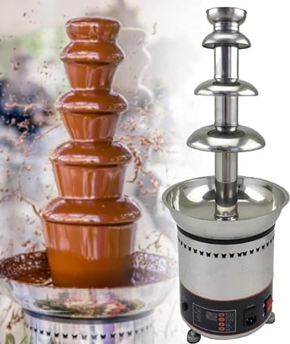 Chokladfontän, chokladfontän, elektrisk smältande chokladmaskin rostfritt stål chokladfontän, lätt att montera för nachost, grillsås, ranch, likörer, silver (4