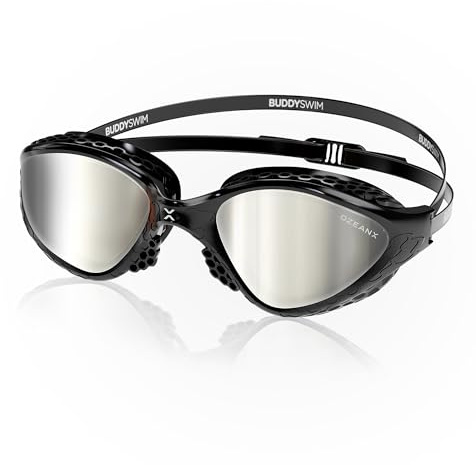 BUDDYSWIM Lunette Piscine Adulte OzeanX. Lunette Natation Homme avec Protection UV400. Lunette de Piscine Femme Antibuée,Verres Panoramiques XVISION. Ajustement Hydrodynamique Confortable pour Piscine