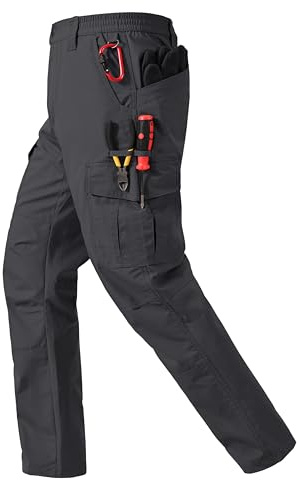 CNBQDD Mens Cargo Work Pants Water Resistant Cargo Pants Men Ripstop Construction Work Pants with Pockets Tactical Hiking Pants Dark Gray 34Wx30L