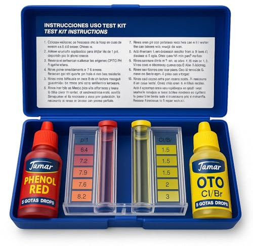 Test Kit Cloro y pH, Medidor del Cloro y PH del Agua de la Piscina, Accesorios Piscina Básico, Apto para cualquier tipo de agua, Contiene Phenol y OTO en gotas