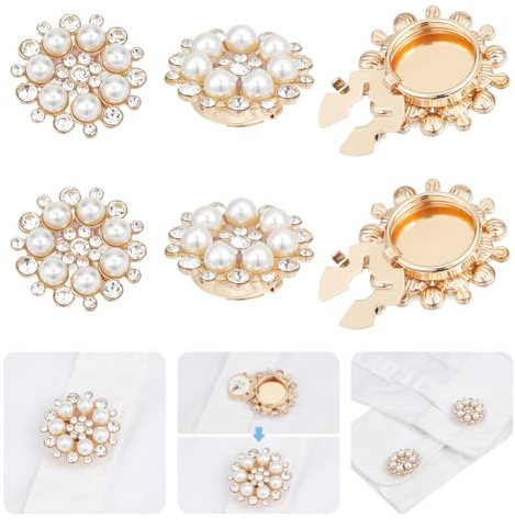NBEADS 4 couvre Bouton en Strass Boutons de Manchette en Perles D'Imitation et Strass pour Femmes Chemisiers Chemises Vêtements Décoration DIY Or 2.8cm