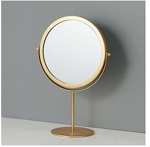 Espejos de Maquillaje de Metal de Doble Cara,Espejo de tocador de Mesa,Espejo de tocador de rotación de 360 ° con Soporte (Color: Dorado,tamaño: B)