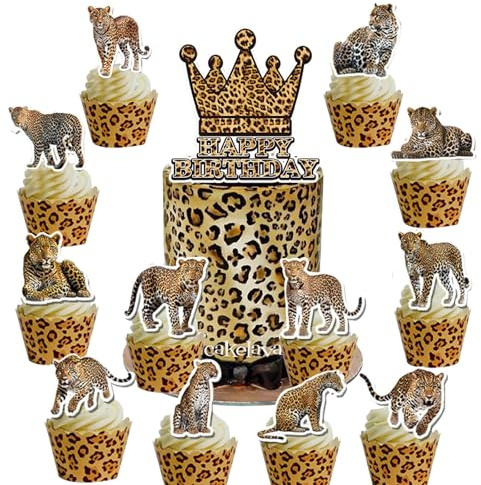 YUEcthynous 13 Pièces Décorations de Gâteau Léopard,Décoration de gâteau pour animaux sauvages Léopard Topper de Cupcake Tigre Décoration de Fête d'Anniversaire Motif animaux Sauvage pour Fête