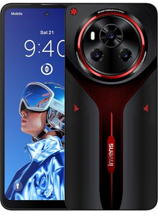 invens Ultra 13P Smartphone Android 15, 16Go+128Go/1TB, Écran HD+ 6.8 90Hz, 64MP+16MP, Telephone Portable Pas Cher 5000mAh, Téléphone Double SIM/OTG/Fingerprint/Prise Casque 3,5 mm - Rouge