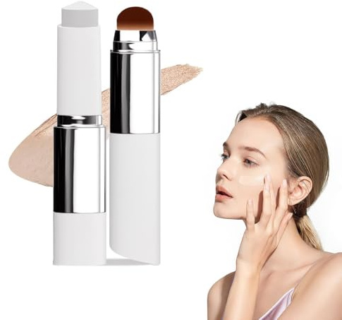 Korean Color Changing Foundation Stick with Brush Head - V White Cover Cream for Full to Medium Coverage Base Makeup, Suitable for All Skin Types (Dark Skin)