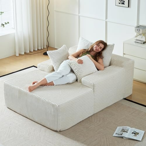 Chicc Hues 67 Inch Chaise Lounge Chair Indoor, Oversized Upholstered Boneless Sofa Bed, Corduroy Deep Seat Sleeper Couch Reading Chairs, Comfy Cloud Sofas Couches for Living Room,