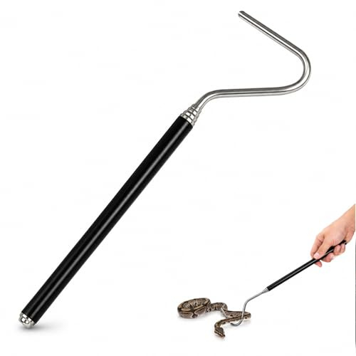 Solvind Collapsible Snake Hook, 7.7-26 Inch Stainless Steel Extensible Reptile Hook, Retractable Snake Handling Tool for Small Reptiles & Pet Snakes