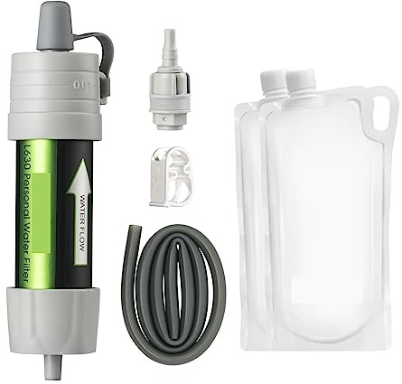 Filtro de agua for exteriores, de filtración de agua con bolsa transparente Ultrafiltración Filtración directa de agua potable(Grey)