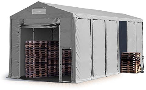 TOOLPORT Tendone deposito 6x12 m Tendone Industriale Tendostruttura con Altezza Laterale 4m Grigio telone in PVC 850 N Impermeabile utilizzo continuativo con Apertura a Fisarmonica