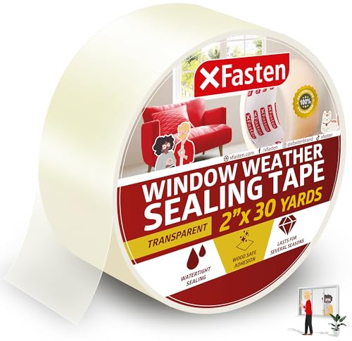 XFasten Cinta adhesiva transparente para puertas y ventanas, aislamiento de ventana, 5 cm x 27,4 m, para invierno, kit de sellado de ventana, no ensucia, protege de corrientes de aire frío