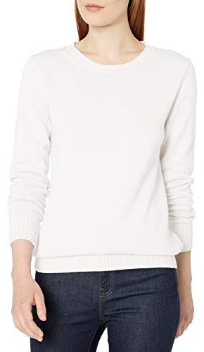 Amazon Essentials Jersey en Algodón de Cuello Redondo (Disponible en Tallas Grandes) Mujer, Blanco, S