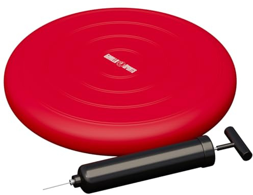 GORILLA SPORTS® - Cojín de equilibrio sin puntos en 9 colores diferentes con bomba incluida, 33 cm, rojo