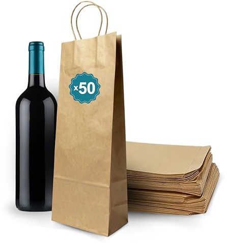Espirito Rebelde 50 Sacs Bouteille Vin Kraft avec Poignée – Sac À Vin Cadeau Noël Fêtes, Pochette Vin, Emballage Bouteille Vin Champagne, Sac Papier pour Magasins de Vin et Cadeaux De Vin