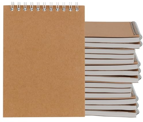 ZOENHOU 15 Stück A6-Notizblock, Spiralbindung, 60 Blatt 120 Seiten, Skizzenblock mit Kraftumschlag, leere Seiten, für Notizen, Zeichnungen, Memos und Kritzeleien, 15 x 11 cm, braun