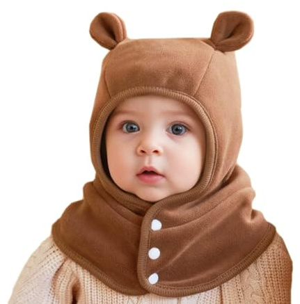 FUYAO Bonnet d'hiver chaud pour bébé fille avec rabat d'oreille double pompon coupe-vent Cagoule de ski pour enfants de 1 à 5 ans, Style 2 Café, Taille unique