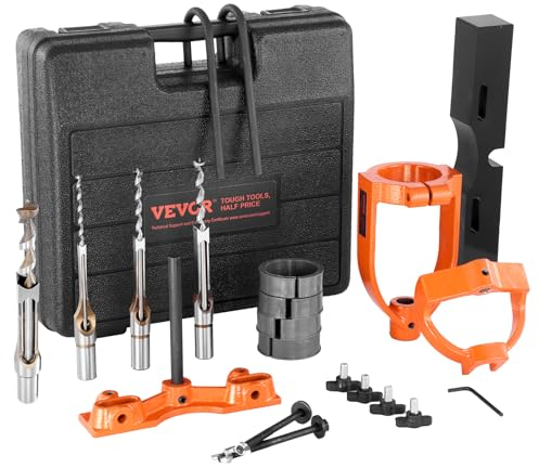 VEVOR Fixation à mortaiser pour perceuse à colonne, 4 forets, kit burins à trous carrés, ensemble de localisateur de forets d'établi, outils à mortaise et tenon avec 5 bagues, pour le travail du bois