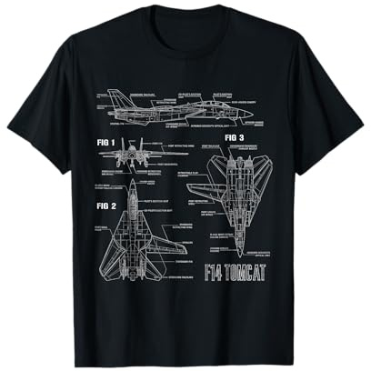 Vêtements pour l'avion de chasse F-14 T-Shirt Militaire Noir Unisex Adulte S