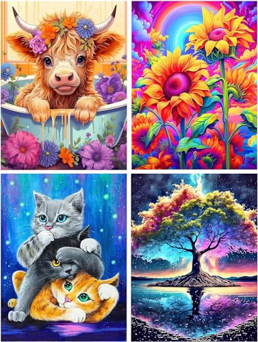 WHATWEARS 4 Stück Diamond Painting Set für Erwachsene, Diamond Painting Bilder Anlage Tiere, DIY 5D Diamond Malerei für House Wall Dekoration(30x40cm)
