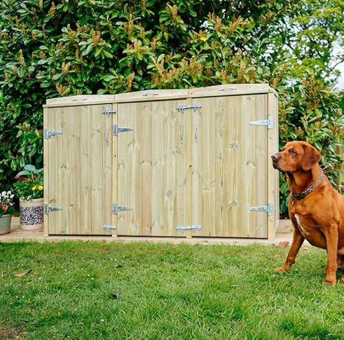 Shireburn Triple Wheelie Bin Store - Timber - L80.4 x W214.2 x H120 cm - Fits 3 x 180L or 3 x 240L Wheelie Bins