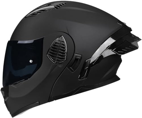Woljay Motorrad Integral Klapphelm mit Doppelvisier integriertes Motorrad für Erwachsene Männer und Frauen Straßenrennen Moped DOT/ECE Zugelassen (Matte Black-Smoke Visor,Medium)