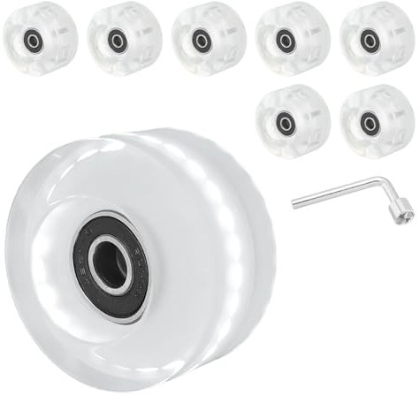 PATIKIL Roller Skate Wheels Set,8 Pack 58mm 82A Light Up Skateboard Cruiser Wheels Set with Bearings Trucks Tool Kit for Outdoor Double Row Skating, White