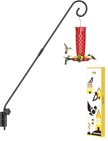 iBorn Wall Mount Deck Hook, 28 Hummingbird Feeder Hanger, Heavy Duty Bird Feeder Pole for Hanging Bird Feeder, Planter, Suet Baskets, Wind Chimes, 180° Rotatable Arm, Solid Wire, Pack of 1