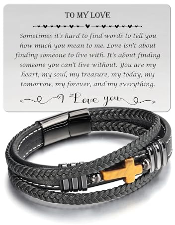 Jovivi Mens Bracelet for Men Boys,Cross Tiger Eye Leather Braided Bracelet Religious Jewellery Christian First Holy Communion Baptism Confirmation Gifts for Boys Men Boyfriend Son Brother Birthday
