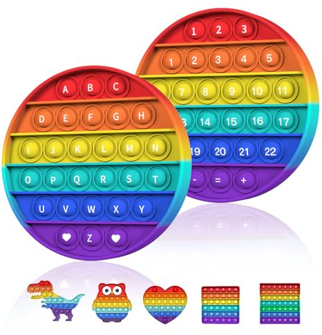 BDwing Push and Pop Bubble Fidget Toy, Juguete Antiestres, Multicolor Juguete Educativo de Letras y Números para Niños, Regalo para Niños, Niñas (Redondo, 1 Unidad)