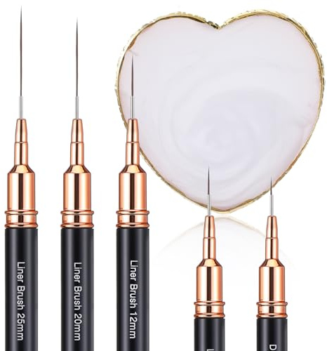 Lot de 5 pinceaux pour nail art - Outil de dessin pour ongles longs et fins - 4/8/12/20/25 mm - Avec palette de mélange