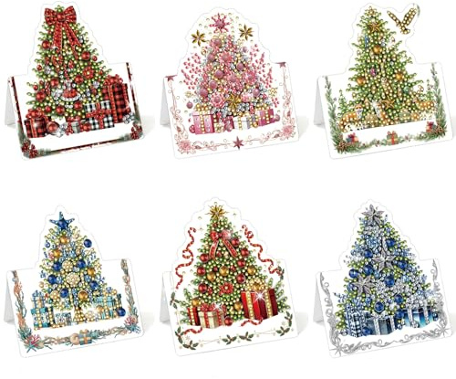 Lebartm Lot de 6 cartes de vœux pliantes 3D à faire soi-même, peinture diamant, cartes de remerciement pliables avec enveloppes blanches, ensemble de cartes de vœux pour festival, vacances, arbre de