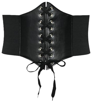 QHFlashbuy Black Corset Belt Elasticated Belt Pirate Costume Women,Wide Underbust Waist Corsets Dress Leather Belts Accessories,Gothic Dresses Elastic Body Cincher for Halloween Costume