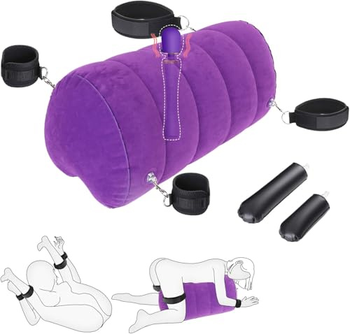 Dildo Mount Sex Pillow with Bondage Cuffs – Inflatable Positioning Cushion for Couples, Vibrator Holder Sex Furniture for Bedroom & BDSM Play (Vibrator not Included)